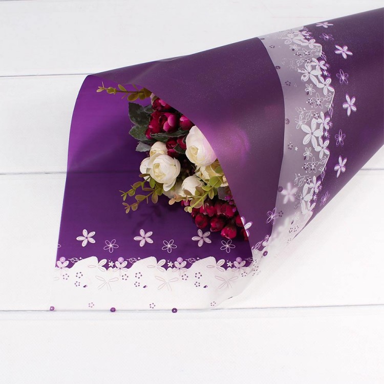 Плёнка в листах 60*60 (20 шт.) матовая с цветочным узором Фиолетовый 1/100 Арт: PPM2-4