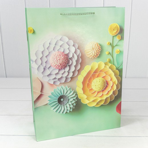 Пакет подарочный с блёстками "Цветы" (микс 261) 30*41,5*12 210г 1/20 1/80 Арт: 000261A