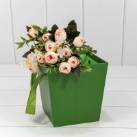 Коробка "Ваза для цветов" 14,5*14,5*15 с ручками Зелёный 1/12 1/120 Арт: 721163/1932