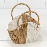 Корзина плетёная 21*13*15/21 (±5%) из бумаги с ручками Натуральный/Белый 1/80 Арт: 420123/48