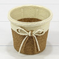 Кашпо плетёное Круглое 10*9 (±5%) из бумаги с бантиком Коричневый 1/100 Арт: 420144/12
