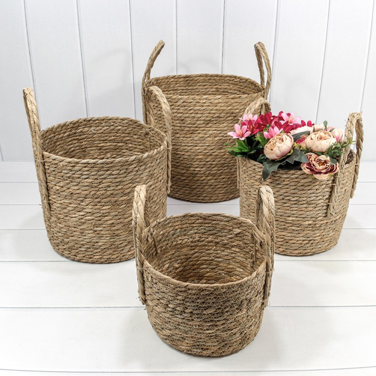 Корзины плетёные Круглые Набор 1/4 31*28 (±5%) из камыша с ручками Натуральный 1/4 Арт: 420115/250
