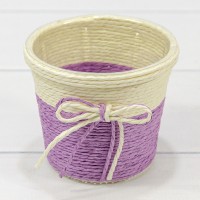 Кашпо плетёное Круглое 10*9 (±5%) из бумаги с бантиком Фиолетовый 1/100 Арт: 420144/13