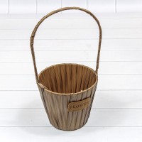 Корзина плетёная Круглая 12*10,5/26 (±5%) из пластика с ручкой Кофейный 1/80 Арт: 420134/22