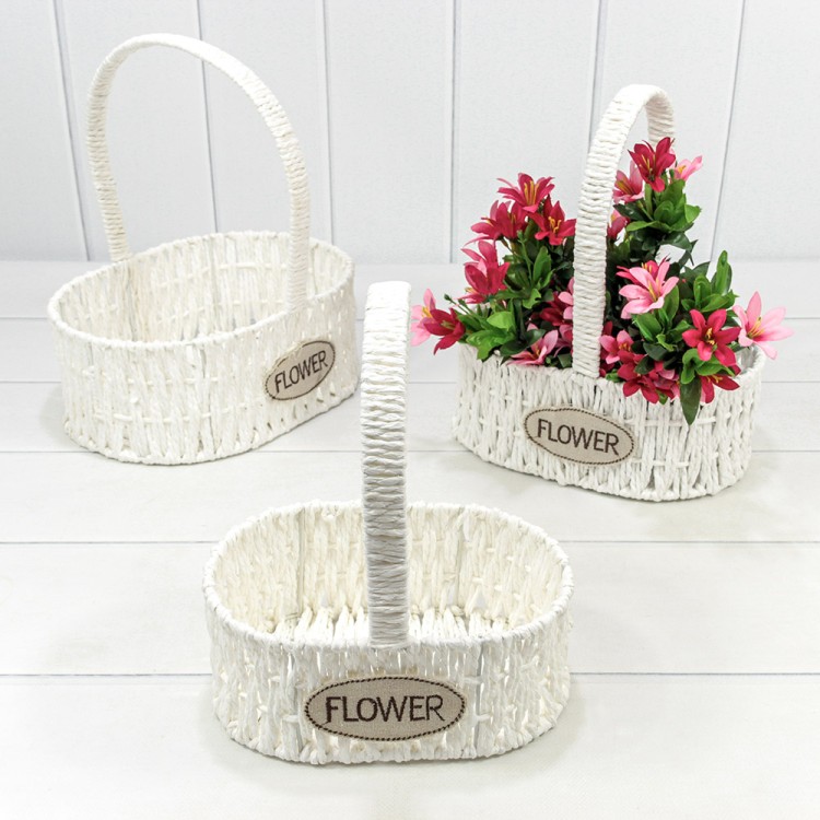 Корзины плетёные Овальные Набор 1/3 28*20*31 (±5%) из бумаги с ручкой Белый 1/12 Арт: 420112/1
