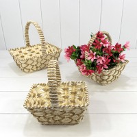 Корзины плетёные Прямоугольные Набор 1/3 27*20*10 (±5%) из бумаги с ручкой Бежевый 1/20 Арт: 420182/122