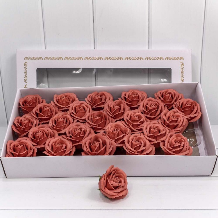 Декоративный цветок-мыло "Большая роза" Тёмно-коралловый 6,5*7 25шт. 1/20 Арт: 420053/26