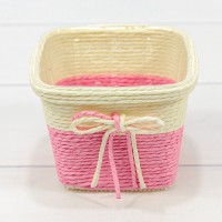 Кашпо плетёное Квадратное 11*11*8 (±5%) из бумаги с бантиком Розовый 1/100 Арт: 420141/2