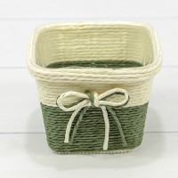 Кашпо плетёное Квадратное 11*11*8 (±5%) из бумаги с бантиком Зелёный 1/100 Арт: 420141/11