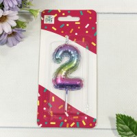 Свеча для торта Цифра 2 "Градиент со звёздочками" 6см 1/12 1/120 Арт: 20010-90/2